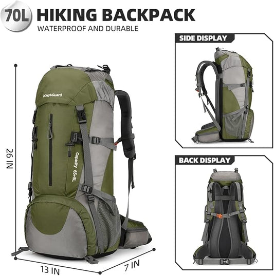 King'sGuard 70L Hiking Backpack with Rain Cover Lightweight Waterproof Travel Camping Backpack Large Backpacking Pack