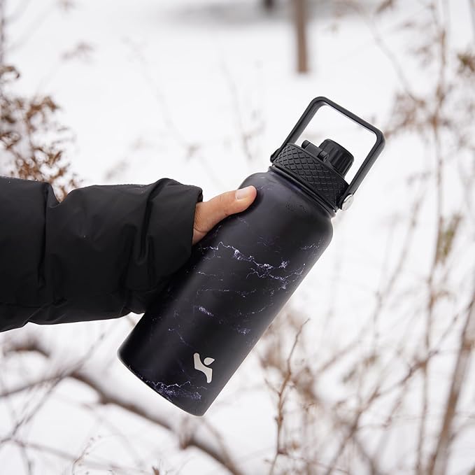 32 oz Insulated Water Bottle Stainless Steel Sport Bottles with 3 Lids,Army Green