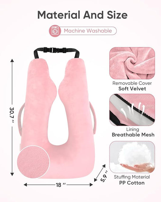 Car Travel Pillow for Kids Adults, Raised Padding Head and Neck Support Car Seat Sleeping Pillow for Toddlers, Portable U Shaped Body Pillow for Car Seat On Road Trip (Pink)