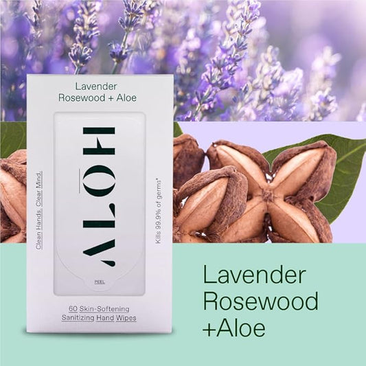 ALÅH Lavender Rosewood + Aloe Sanitizing Hand Wipes - Clean Hands, Clear Mind - On The Go Hand Sanitizer Wipes for Kids and Adults - Travel Size 6 Pack, 20ct (120 wipe)
