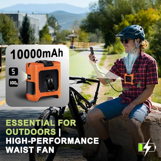 AINFTIME 2025 Portable Waist Clip Body Fan 10000mAh Personal Wearable 6-40H Powerful Outdoor (10000mAH / Orange)