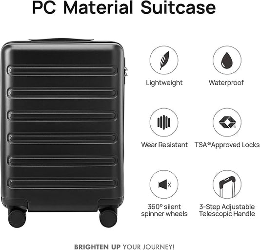NINETYGO Medium Checked Luggage 24 Inch, Checking In Luggage with Smooth Double Spinner Wheels, Hard Shell PC+ABS Suitcase, Lightweight Travel Luggage, TSA Approved (Black, Andes)