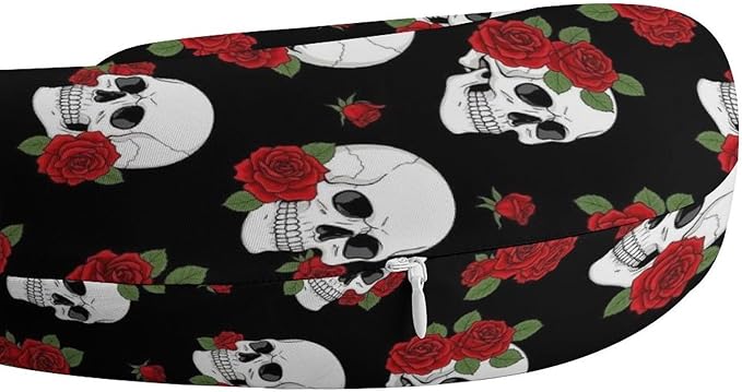 Lightweight Travel Neck Pillow Halloween Red Rose Skull Memory Foam U Shaped Cushion, Washable Removable Cover for Airplane Car Outdoor Rest