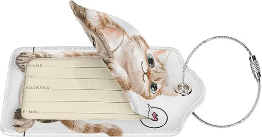 Set of 2 Cute Cats Luggage Tags for Suitcases Bag Tag with Full Back Privacy Suitcase Labels Identifiers, Funny Animals Pattern PU Leather Backpack Name Tags for Women Girls Teen Kids Boys Travel