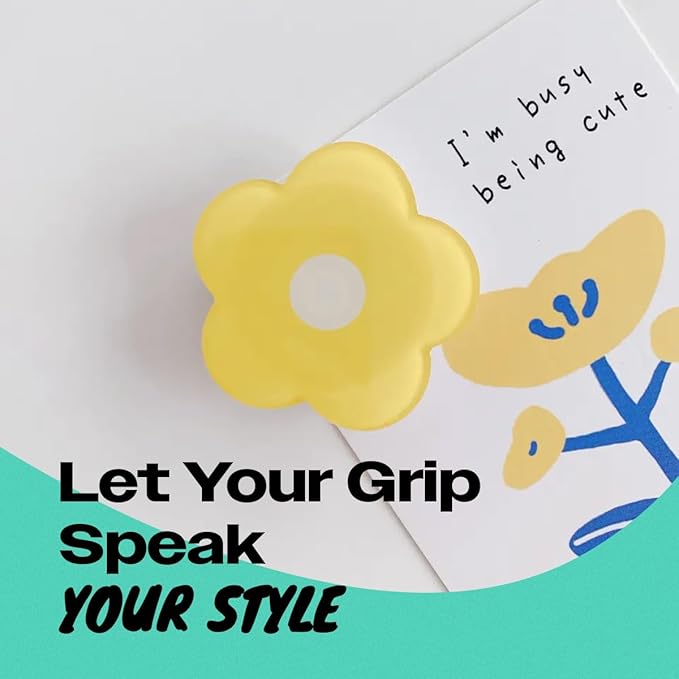 OnTheGrip Cute Solid Color Daisy Flower Design Collapsible Mobile Phone Grip Stand Holder for Smartphone Tablet Cell Phone Accessory (Yellow)