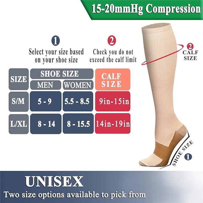 QUXIANG Copper Compression Socks for Women & Men Circulation (8 Pairs) - Best for Running Athletic Cycling - 15-20 mmHg