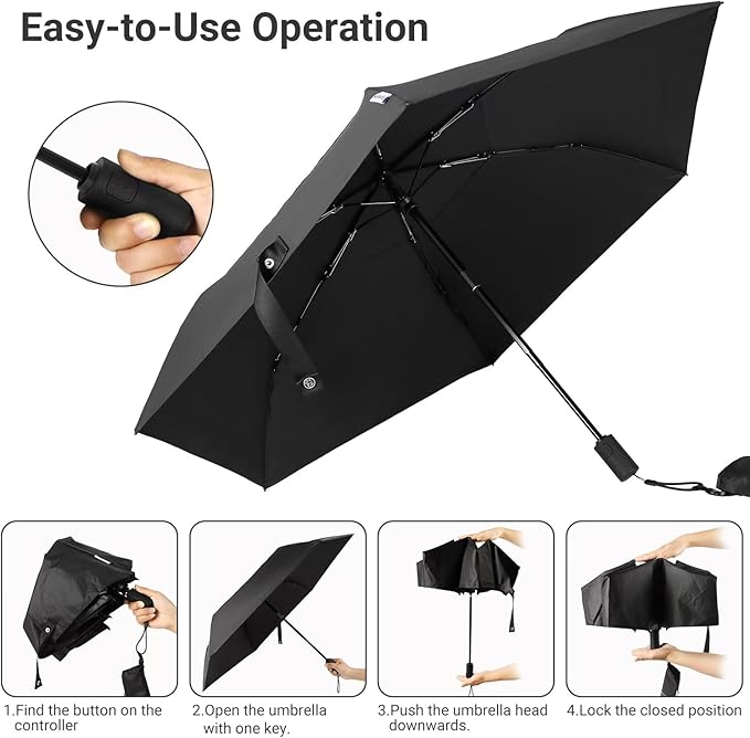 Outdoor Sun Automatic Folding Safe Shaft Umbrella - Repel Double Layered Windproof Travel Compact Umbrella for Rain