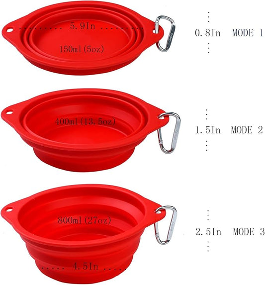 Collapsible Silicone Dog Bowl with Carabiner, 3 Sizes 5-27oz, Portable Pet Outdoor,Travel Bowl,(Black and Red)