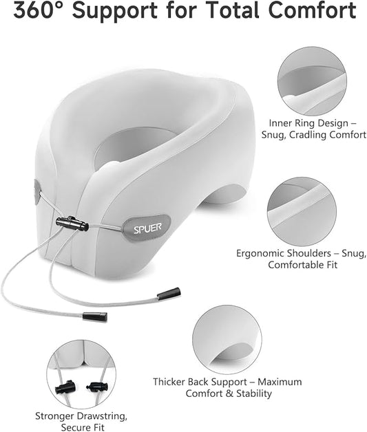 Ergonomic Neck Pillow for Travel – Comfortable Support for Airplane, Car, and Office with Eye Mask & Earplugs (Gray)