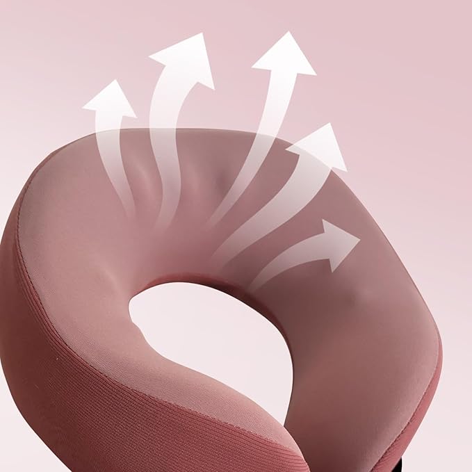 SPRFUFLY Travel Pillow/Neck Brace - 100% Memory Foam Neck Pillow for Sleeping, Airplane Pillow with Sleep Mask & Earplugs, Travel Essentials Neck Brace Pillow for Airplane, Car, Office & Home(Pink)
