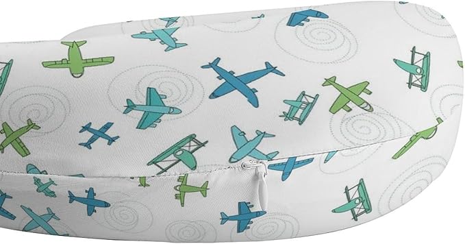 Kids Washable U-Shaped Travel Pillow Neck Support, Fun Airplanes On White Sky U-Shape, Airplane Car Nap Chin Cushion
