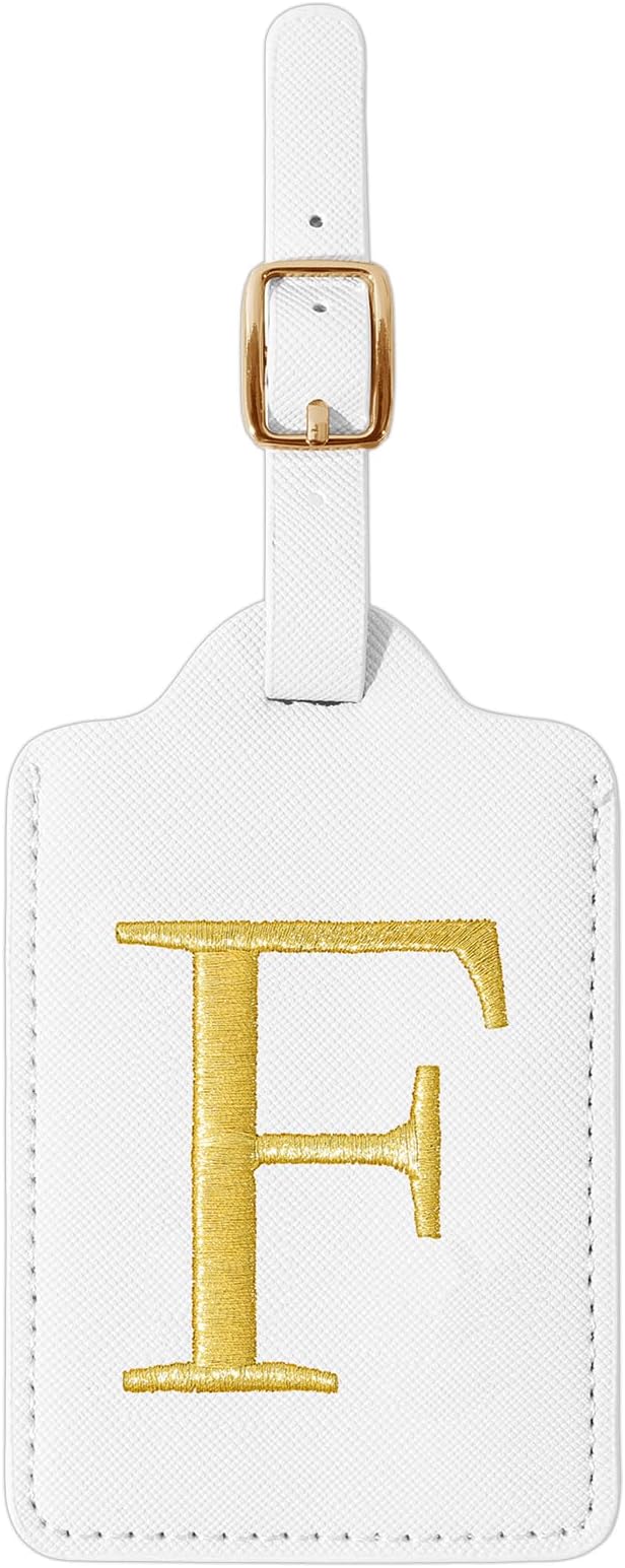 Personalized Initial Luggage Tags for Suitcase TSA Approved, White Leather Cute Luggage Tag with Privacy Cover Name Card, Embroidered Custom Luggage Tags Travel Baggage Tags Gifts for Women Kids(F)