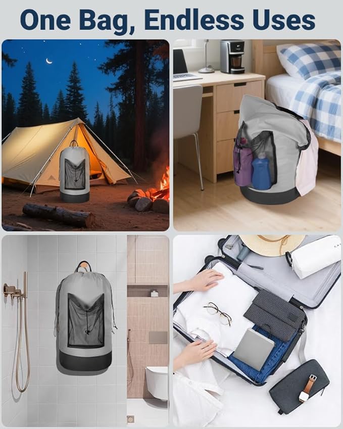 Laundry Bag with Shoulder Straps and Mesh Pocket Laundry Backpack Large Portable Laundry Hamper for College Laundromat Apartment