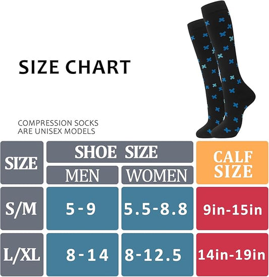 Compression Socks for Women Men Circulation Knee High 8 Pairs for Nurses, Running, Travel, Athletic