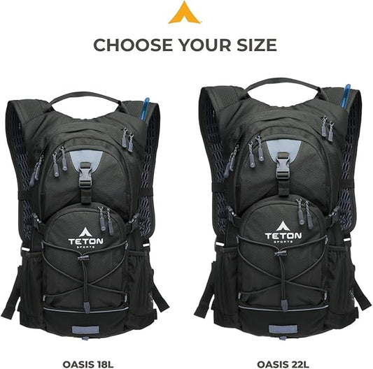 Teton Oasis/Trailrunner Hydration Backpack – Lightweight Water Pack with 2L/3L Bladder for Hiking, Running, Cycling, Biking – 2L/18L/22L Sizes – Sewn-in Rain Cover – Fits Men and Women