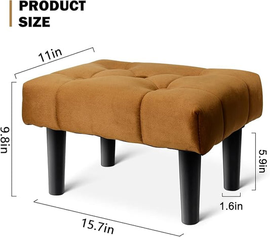 HOUCHICS Small Footstool Ottoman,Velvet Soft Footrest Ottoman with Wood Legs,Sofa Footrest Extra Seating for Living Room Entryway Office(Coffee 1PACK)