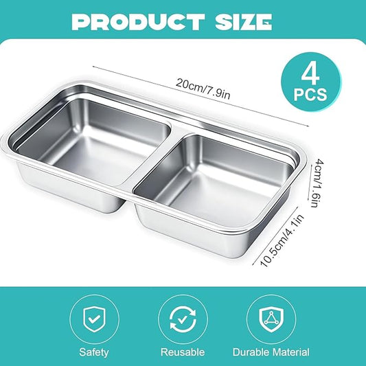 BSTUR 4Pcs 304 Stainless Steel Bento Boxes, 30 oz 2 Compartments Portable Food Storage Containers Snack Boxes with Leakproof Lids, Divided Meal Prep Lunch Box Food Container Dishwasher Safe