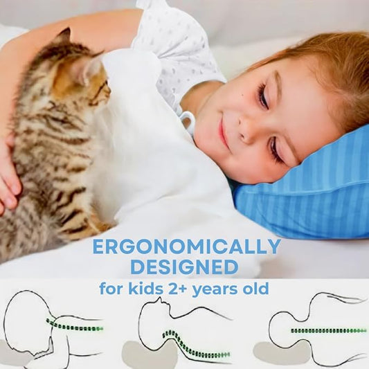 kinder Fluff Children Pillows (2-Pack) 17x26inβ 300T Soft Cotton & Down Alternative β Hypoallergenic, Machine Washable, Ideal for Kids Ages 12+, Bed & Travel Useβ Blue- XL