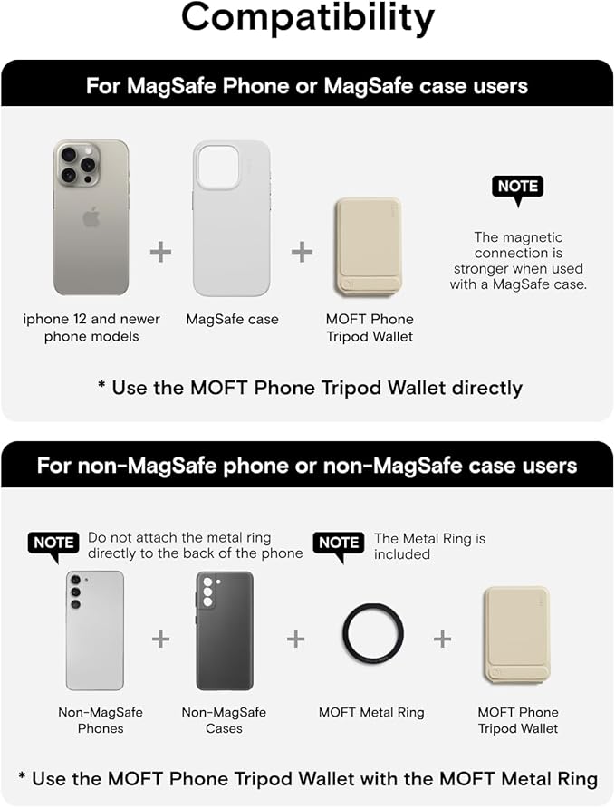 MOFT Phone Tripod Wallet, 3 in 1 Phone Stand MagSafe Wallet, NFC-Supported Magnetic Phone Stand, MOVAS Vegan Leather Adjustable Card Holder, Earthen Beige