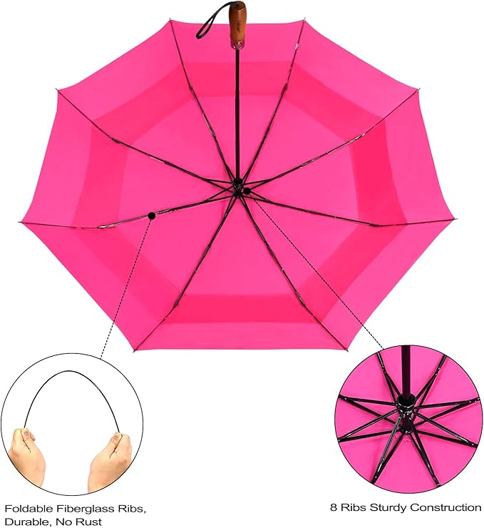 Lejorain Large Folding Golf Umbrella - Compact Mens Umbrellas Travel Rain and Windproof 54inch Collapsible Automatic Open Close Umbrella 210T Teflon Vented Double Canopy