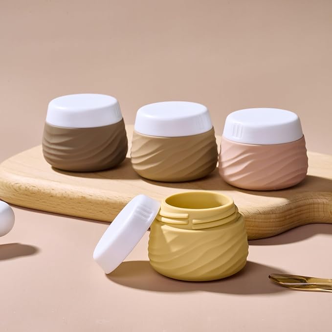 Travel Containers for Toiletries, Silicone Jar with Lid Eternal Moment, TSA Approved Travel Size Bottles with Clear Bag, Leak-proof Traveling Accessories Cosmetic for Lotion Face Body Cream (4 Pack)