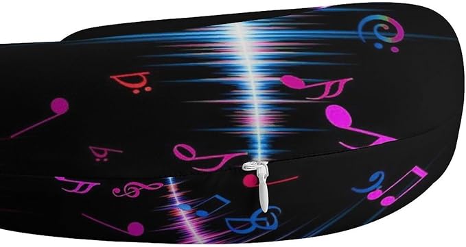 Soft Memory Foam Travel Pillow Chin Support Colorful Music Notes, Removable Washable Cover for Airplane Car Home Office Nap
