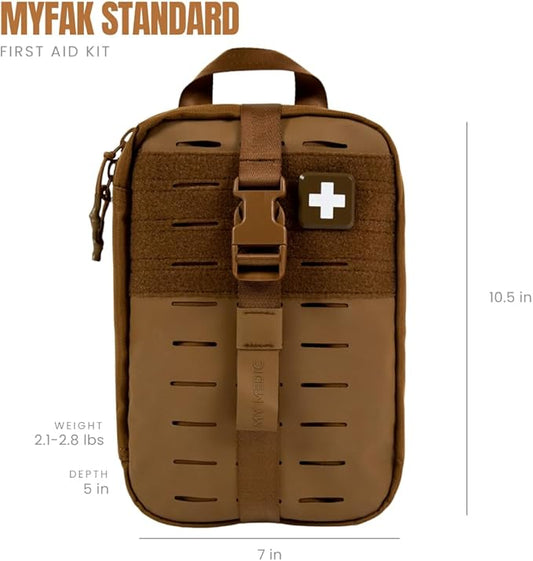 MY MEDIC MyFAK Standard - Ifak First Aid Kit - HSA FSA - 132 Life Saving Trauma and Medical Items - Survival Kit for Camping or Your Car - Coyote