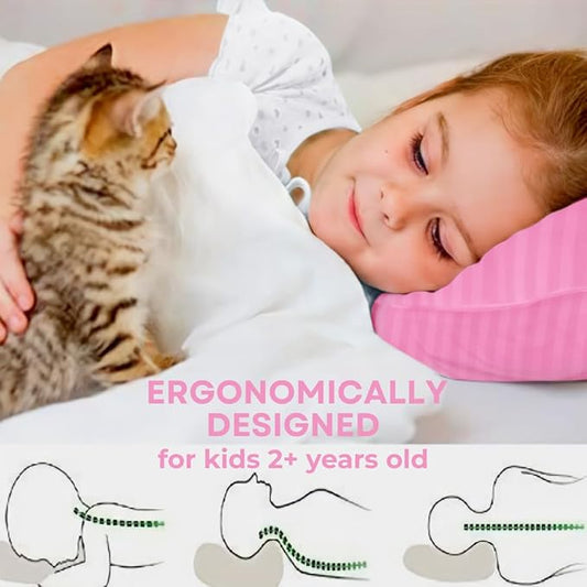 kinder Fluff Children Pillows (2pk) 17x26in- The only Pillow for Kids 300T Cotton Shell & Down Alternative Fill - Machine Washable, Ideal Pillow for Kids Above 12 Years- Pink- XL