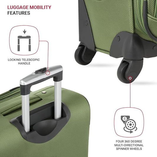 SwissGear Sion Softside Expandable Luggage with Spinner Wheels, Evergreen, Checked-Medium 25-Inch