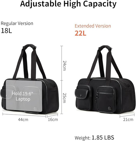 Aji Expandable Travel Duffel Bag, Elegant Black Duffle Bag for Travel with Wet Pocket, Carry on Weekender Bags for Men Women, Water Resistant Gym Duffel Bag Sport Bag