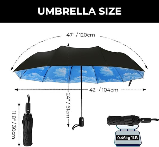 LLanxiry Compact Travel Umbrella, Automatic Open/Close Windproof Umbrella, 10 Fiberglass Ribs, 210T Pongee, UPF 50+ Sun/Rain, Lightweight Portable Umbrellas Travel Size with Carry Sleeve