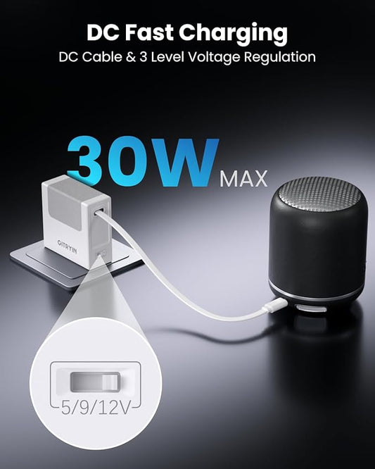 Gitryin 12V 2.5A Power Supply Adapter with Retractable 33.5in DC Power Cord, 30W Retractable Charger with Foldable Plug, Compatible for LED Strip Light, Camera, BT Speaker, GPS, Webcam, Router, TV Box