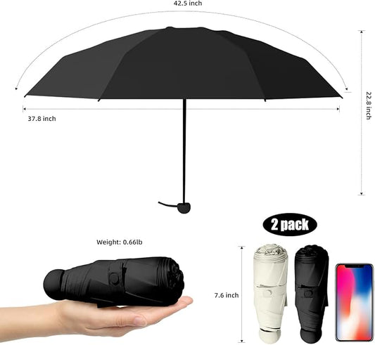 Travel Mini Compact Folding Umbrella with Case - UV Sun & Rain Protection, Lightweight Portable Pocket Umbrella for Women Men Kids, Fits Purse Backpack
