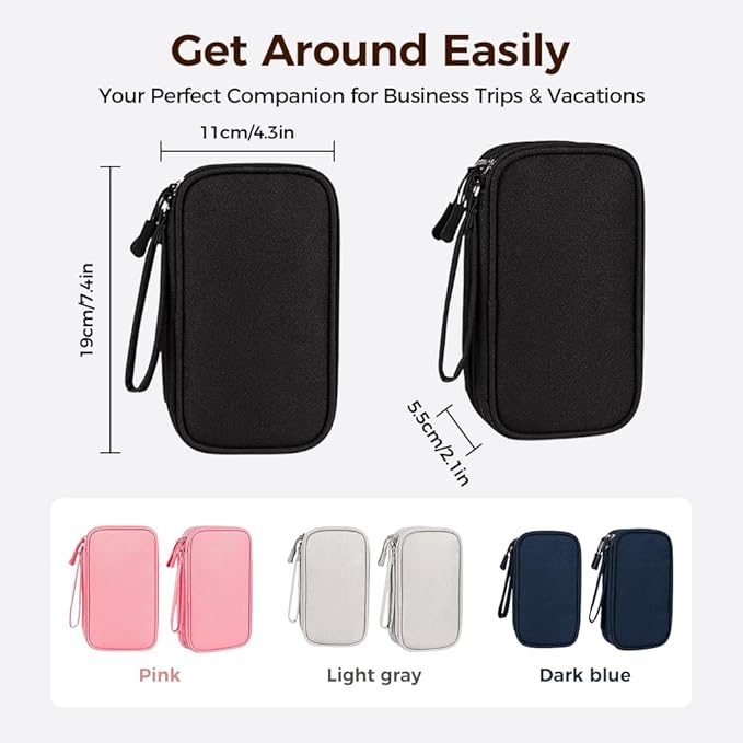 Qeuxv 2026 Travel Cable Organizer Pouch, Electronic Accessories Carry Case, Portable Waterproof Double Layers All-in-One Storage Bag for Cable, Charger, Mobile phone, Headphones (Grey)