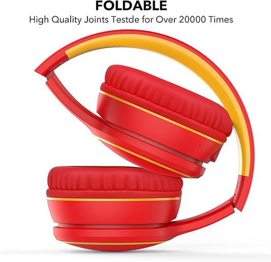 RORSOU B10 Wireless Bluetooth Over-Ear Headphones, Lightweight Folding Stereo Bass Headset with Mic, 50H Playtime, Volume Control, Bluetooth 5.3 Headphones for iPad/Travel/Tablet/PC (Red)