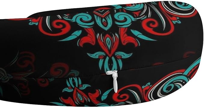 Memory Foam Travel Pillow Grunge Mexican Sugar Skulls Day of The Dead Dragon Totem, Breathable Chin Head Support, Washable Zip Cover for Airplane Car Office Pain Relief