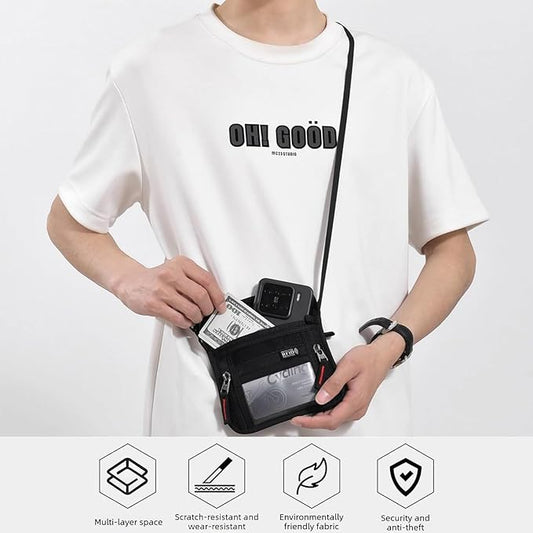 Passport Holder for Travel Pouch Neck Wallet for Traveling Women Men with RFID Blocking Waterproof and Slim Neck Pouch Adjustable Neck Strap (Dark grey)