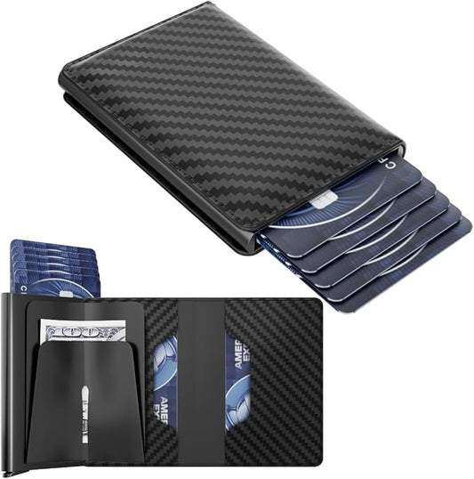GRATIA Slim Wallet for Men - RFID Blocking, Minimalist Credit Card Holder, Stylish Men Wallet for Security & Convenience, Front & Back Pocket Cardholder, Holds 8 Cards (Carbon)