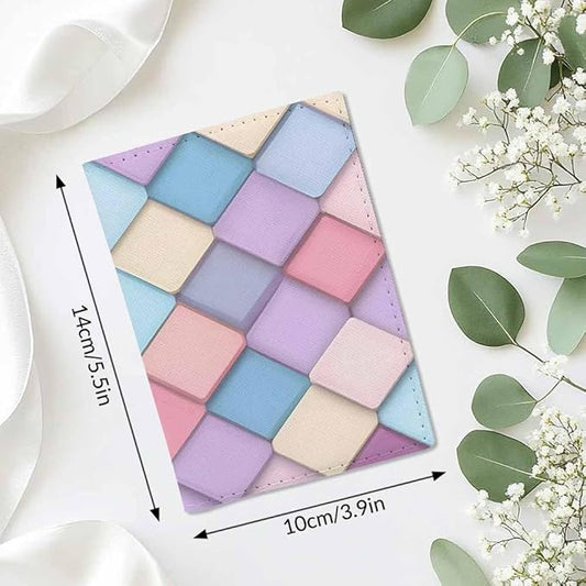 Square Passport Holder for Travel Trendy Pastel Pink and Purple PU Leather Passport Cover Wallet Cute Passport Card Holder for Women and Men