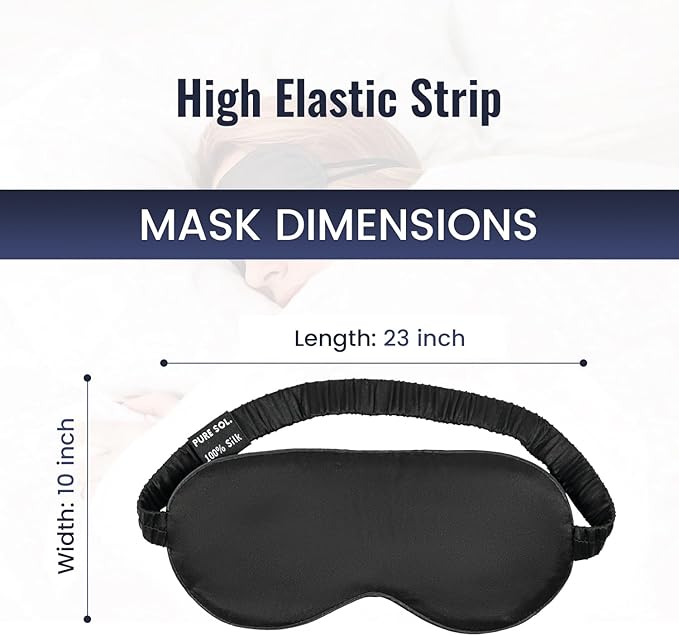 Pure SOL. Silk Sleep Mask - 100% Mulberry Silk Eye Mask - Eye Mask for Sleeping & Blindfold for Power nap During Travel (Onyx)