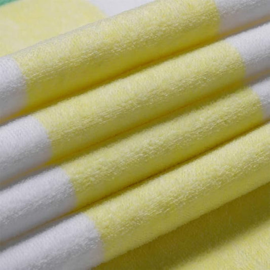 Cotton Oversized Beach Towel - Large 70 x 35 Inch Pool Towel, Yellow Striped Quick Dry Swimming Cabana Towel