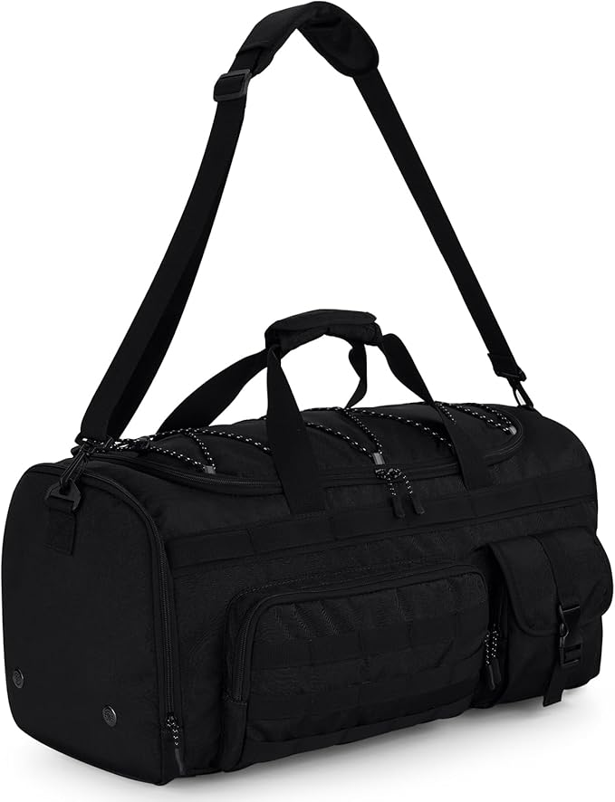 Gonex 45L Duffel Bag for Men, 3 in 1 Convertible Carry Gym Duffle with Shoe Compartment, Tactical Gear Loops, Water-Repellent Lining, Workout & Travel Bag (Black)