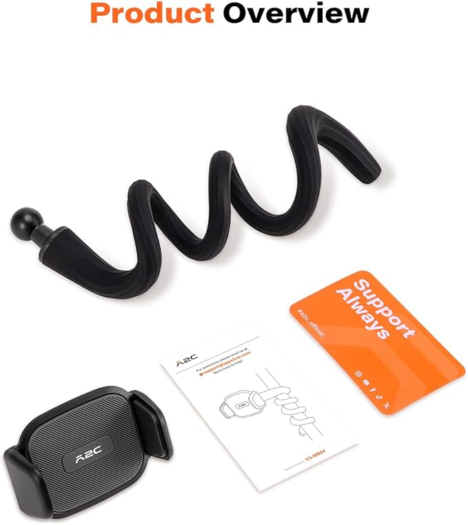 A2C Flexible Phone Holder for Treadmill, Peloton, Stroller, Shopping Cart, Desk, Portable Gooseneck 16.5” Long Arm Phone Mount for 4.7”-6.9" Smartphones