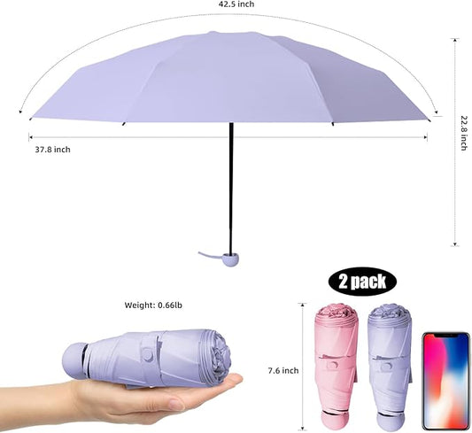 Travel Mini Compact Folding Umbrella with Case - UV Sun & Rain Protection, Lightweight Portable Pocket Umbrella for Women Men Kids, Fits Purse Backpack