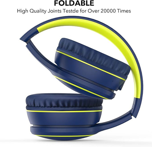 RORSOU B10 Wireless Bluetooth Over-Ear Headphones, Lightweight Folding Stereo Bass Headset with Mic, 50H Playtime, Volume Control, Bluetooth 5.3 Headphones for iPad/Travel/Tablet/PC (Blue)