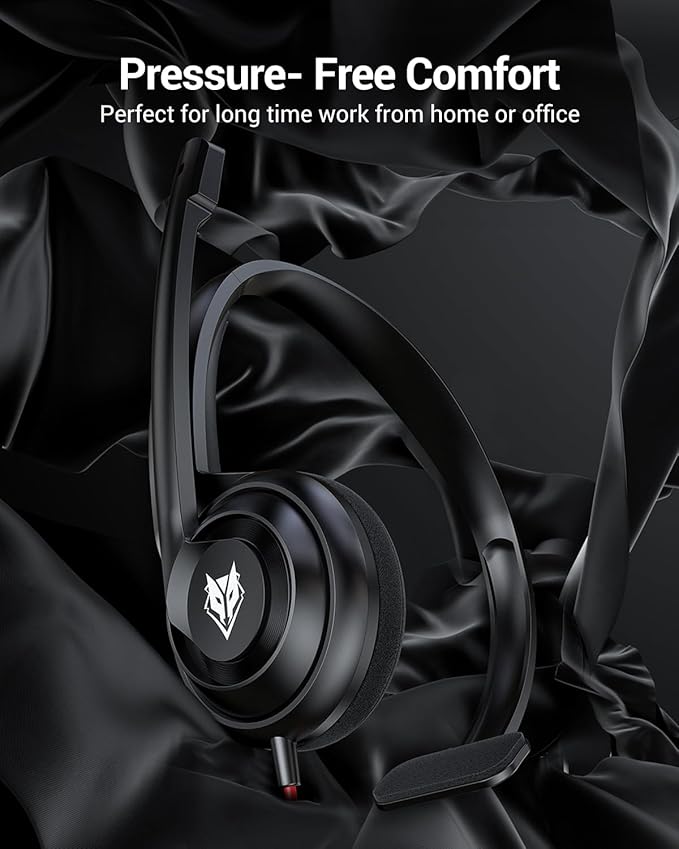 NUBWO HW02 USB Headset with Microphone Noise Cancelling &in-line Control, Ultra Comfort Computer Headset for Laptop pc, On-Ear Wired Office Call Center Headphone for Boom Skype Webinars(Black)