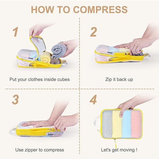 Lightweight Compression Packing Cubes for Suitcases, Compressible Expandable Travel Packing Organizer with Clear Toiletries and Backpack Bag, Travel Essentials for Carry on Luggage 7 Set