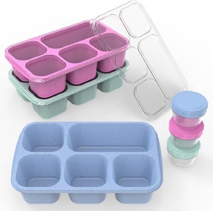 Caperci Bento Box Adult Lunchable Container - Reusable 3-Pack Snack Box Containers with 5-Compartment & 3pc Dressing Cups, BPA-Free Food Storage for Meal Prep, School, Work (Dark & Clear Lids)
