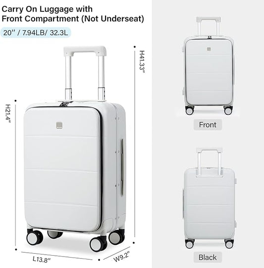 MILADA Carry On Luggage 22x14x9 Airline Approved Spinner Wheels TSA Luggage 20 Inch Hard Shell Suitcases Front Opening Pocket Rolling Aluminum Frame Travel Luggage,Smoke White