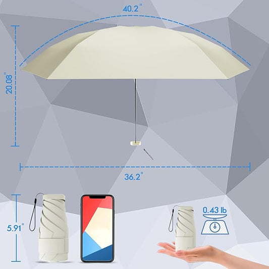 Windproof Mini Travel Folding Umbrella - UPF 50+ Sun & Rain Protection, Small Compact Lightweight Design Fits in Pocket or Bag, Eco-Friendly Fabric Wallet Umbrella for Commuter, Men Women Boys Girls